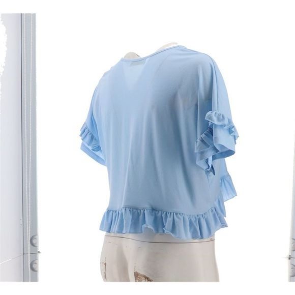 NWT BISHOP + YOUNG RUFFLED SLEEVE KNIT TEE SKY BLUE SMALL - Picture 7 of 14